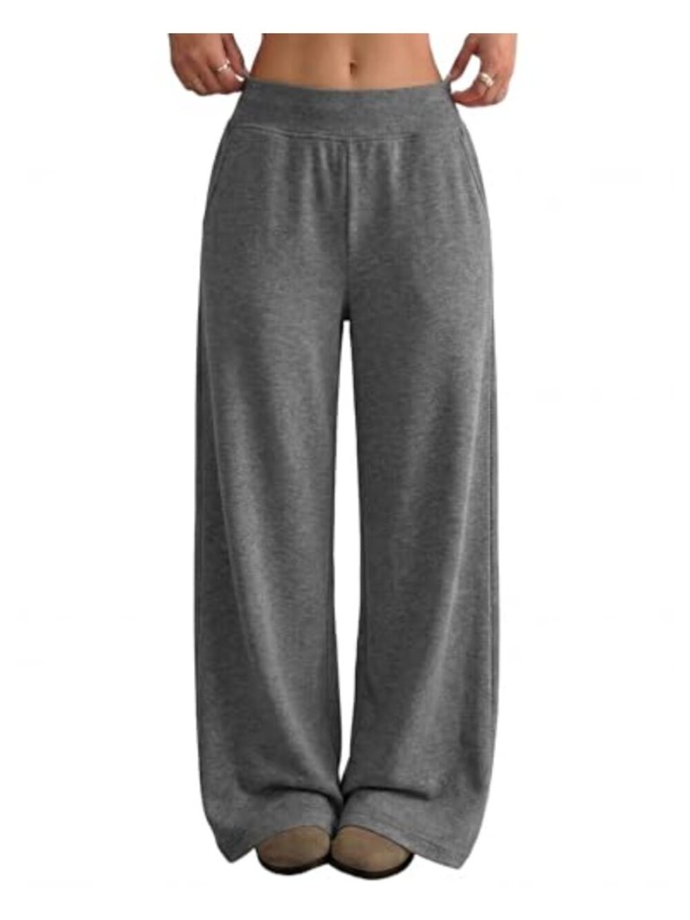 Wide Leg Cotton Blend Sweatpants High Waist Elastic Waist Pull On Jogger Pants